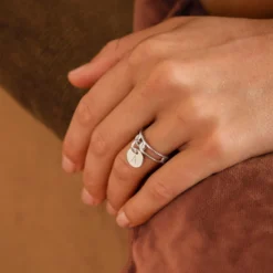 Clearance HappyBulle Bague chaine maille large argent personnalisée médaille gravée 10 mm Argent rhodié 925