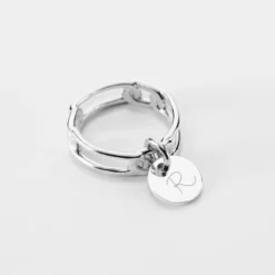 Clearance HappyBulle Bague chaine maille large argent personnalisée médaille gravée 10 mm Argent rhodié 925
