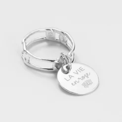 Hot HappyBulle Bague chaine maille large argent personnalisée médaille gravée 15 mm Argent rhodié 925