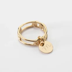 Sale HappyBulle Bague chaine maille large plaqué or personnalisée médaille gravée 10 mm Plaqué or 18k
