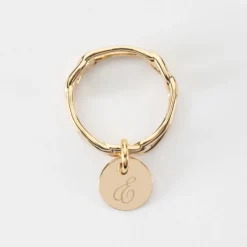 Sale HappyBulle Bague chaine maille large plaqué or personnalisée médaille gravée 10 mm Plaqué or 18k