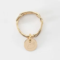 Sale HappyBulle Bague chaine maille large plaqué or personnalisée médaille gravée 10 mm Plaqué or 18k