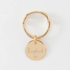 Discount HappyBulle Bague chaine maille large plaqué or personnalisée médaille gravée 15 mm Plaqué or 18k