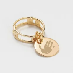 Discount HappyBulle Bague chaine maille large plaqué or personnalisée médaille gravée 15 mm Plaqué or 18k