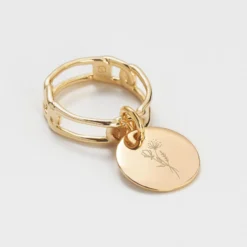 Discount HappyBulle Bague chaine maille large plaqué or personnalisée médaille gravée 15 mm Plaqué or 18k