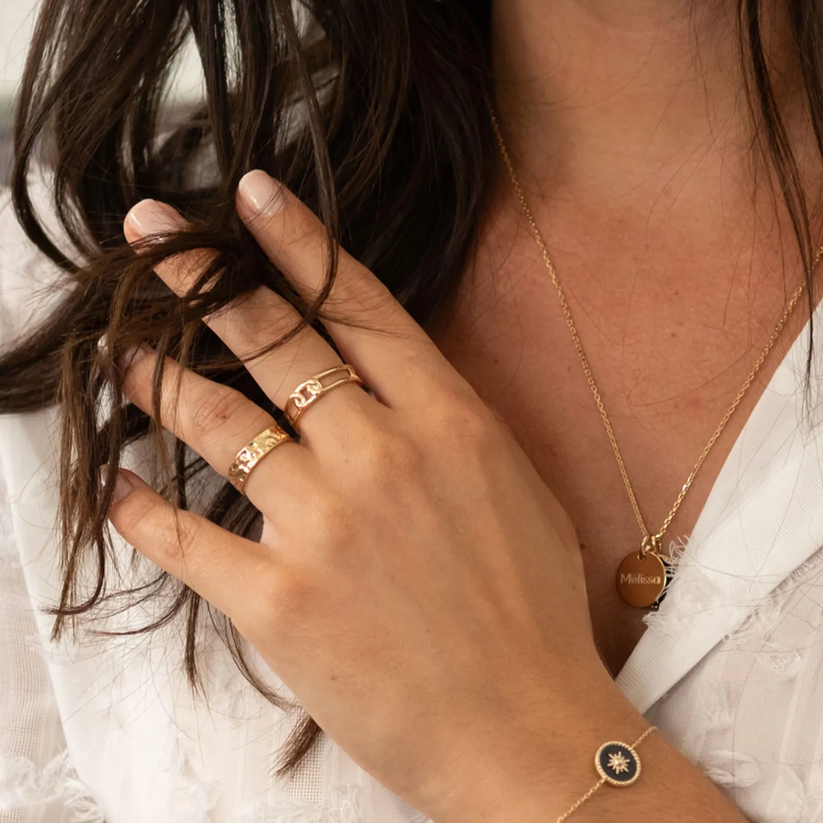 New HappyBulle Bague chaine maille large plaqué or Plaqué or 18k