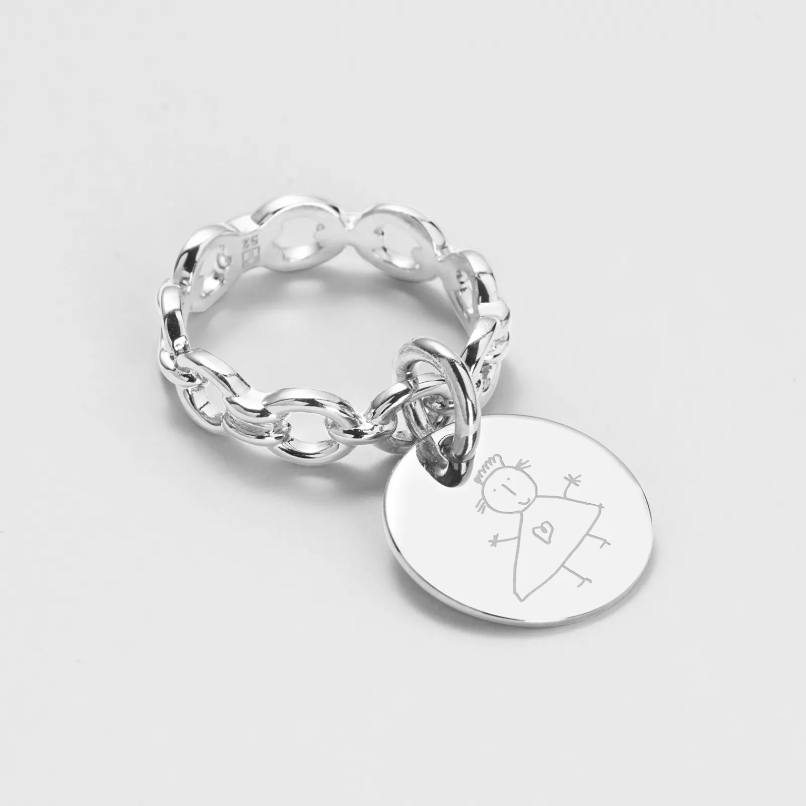 Discount HappyBulle Bague chaine maille ronde argent personnalisée médaille gravée 15 mm Argent rhodié 925
