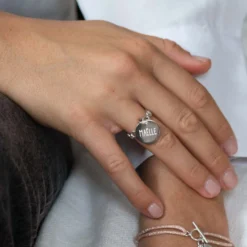 Discount HappyBulle Bague chaine maille ronde argent personnalisée médaille gravée 15 mm Argent rhodié 925