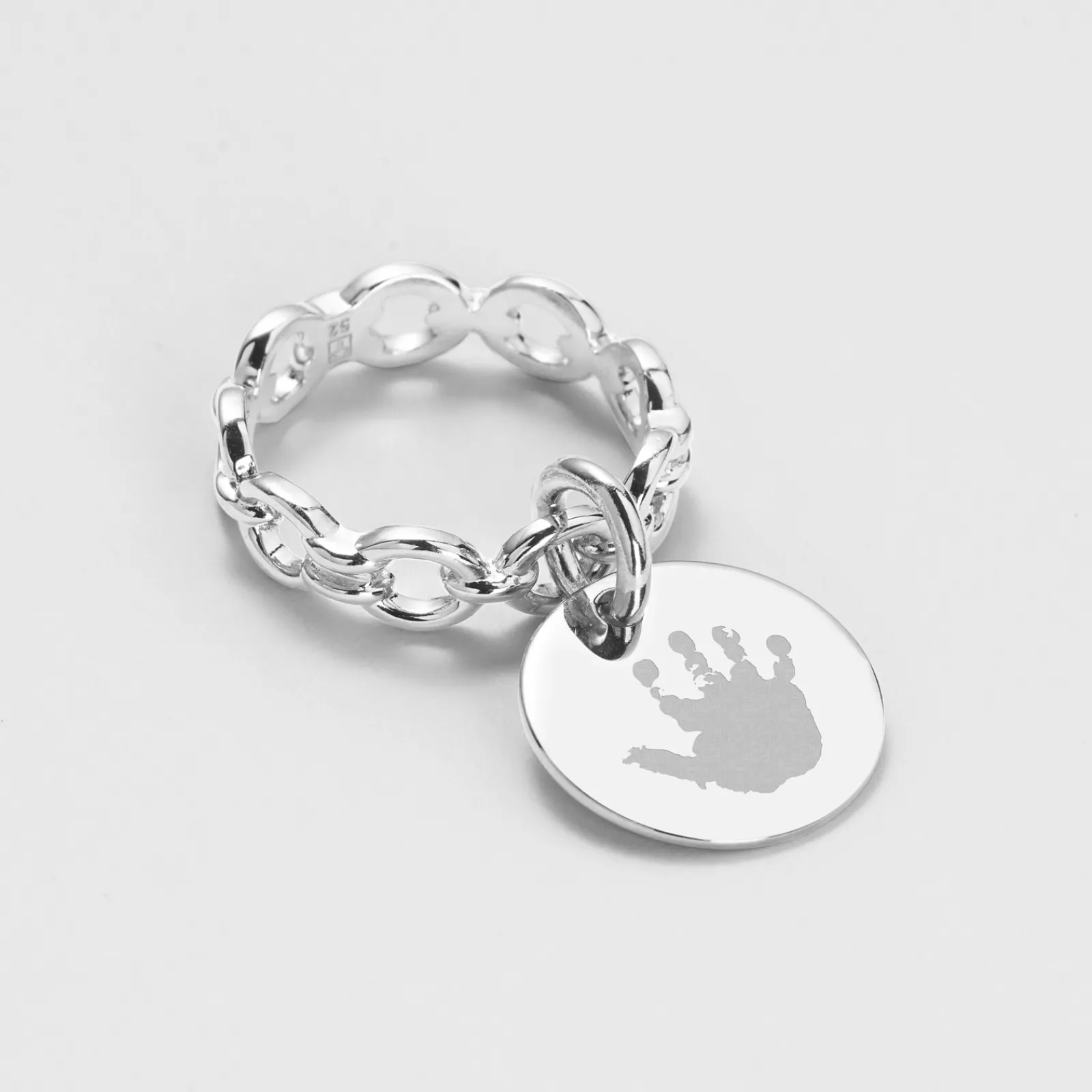 Discount HappyBulle Bague chaine maille ronde argent personnalisée médaille gravée 15 mm Argent rhodié 925