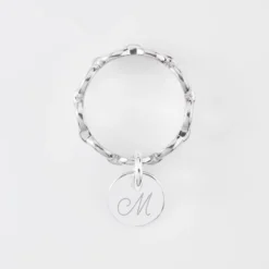 Outlet HappyBulle Bague chaine maille ronde argent personnalisée médaille gravée 10 mm Argent rhodié 925