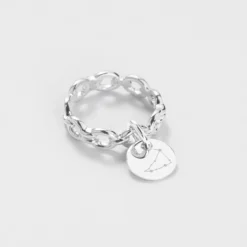 Outlet HappyBulle Bague chaine maille ronde argent personnalisée médaille gravée 10 mm Argent rhodié 925