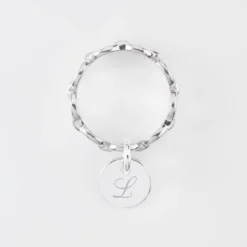Outlet HappyBulle Bague chaine maille ronde argent personnalisée médaille gravée 10 mm Argent rhodié 925