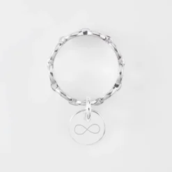 Outlet HappyBulle Bague chaine maille ronde argent personnalisée médaille gravée 10 mm Argent rhodié 925