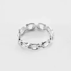 HappyBulle Bague chaine maille ronde argent Argent rhodié 925