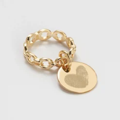 Clearance HappyBulle Bague chaine maille ronde plaqué or personnalisée médaille gravée 15 mm Plaqué or 18k