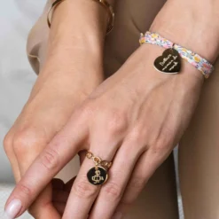 Clearance HappyBulle Bague chaine maille ronde plaqué or personnalisée médaille gravée 15 mm Plaqué or 18k