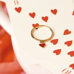 Discount HappyBulle Bague coeur émail rouge plaqué or