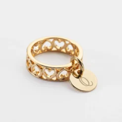 Discount HappyBulle Bague coeurs ajourés personnalisée plaqué or médaille gravée 10 mm Plaqué or 18k