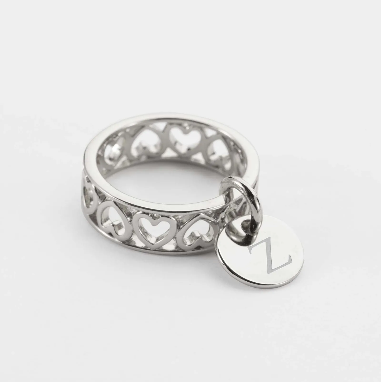 HappyBulle Bague coeurs ajourés personnalisée argent médaille gravée 10 mm Argent rhodié 925