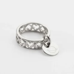 HappyBulle Bague coeurs ajourés personnalisée argent médaille gravée 10 mm Argent rhodié 925