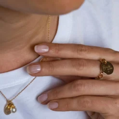 Outlet HappyBulle Bague EVJF chaine maille ronde plaqué or personnalisée médaille gravée 15 mm Plaqué or 18k