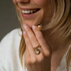 Outlet HappyBulle Bague EVJF chaine maille ronde plaqué or personnalisée médaille gravée 15 mm Plaqué or 18k