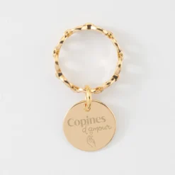 Outlet HappyBulle Bague EVJF chaine maille ronde plaqué or personnalisée médaille gravée 15 mm Plaqué or 18k