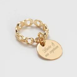 Outlet HappyBulle Bague EVJF chaine maille ronde plaqué or personnalisée médaille gravée 15 mm Plaqué or 18k