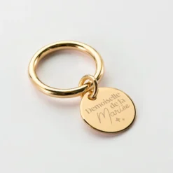 New HappyBulle Bague Famille des mariés jonc plaqué or personnalisée médaille gravée 15 mm