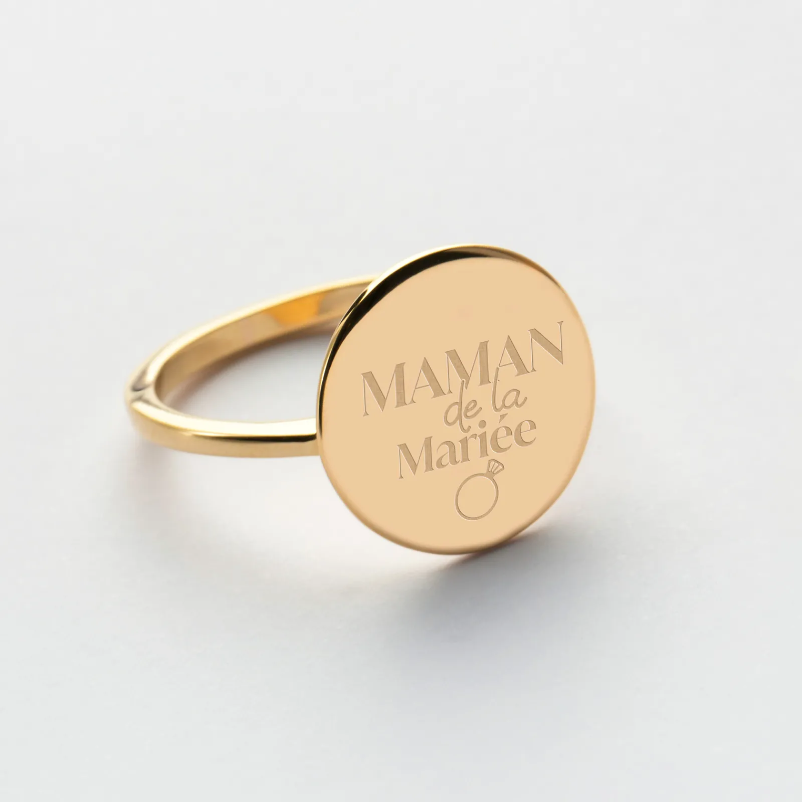 Best HappyBulle Bague Famille des mariés plateau personnalisée plaqué or médaille gravée 15 mm Plaqué or 18k