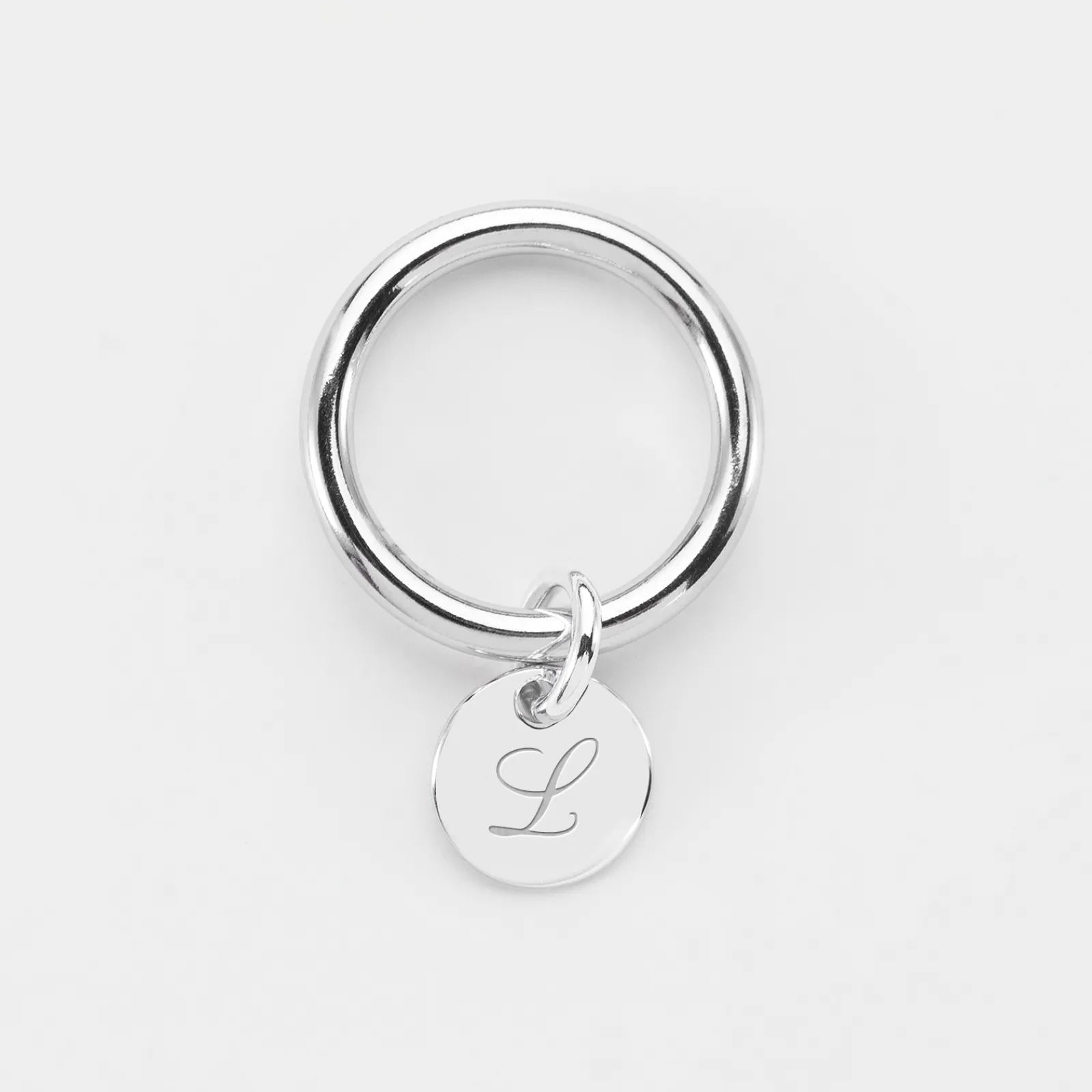 Hot HappyBulle Bague jonc argent personnalisée médaille gravée initiale 10 mm Argent rhodié 925