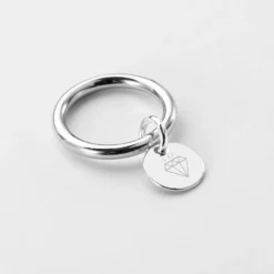 Hot HappyBulle Bague jonc argent personnalisée médaille gravée initiale 10 mm Argent rhodié 925