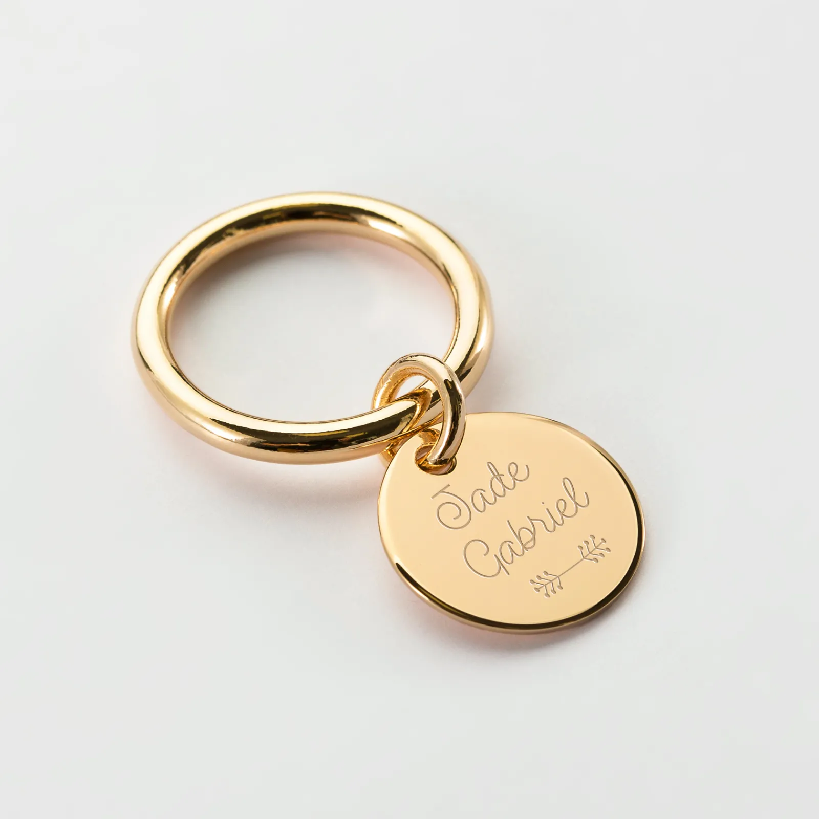 Discount HappyBulle Bague jonc plaqué or personnalisée médaille gravée 15 mm Plaqué or 18k