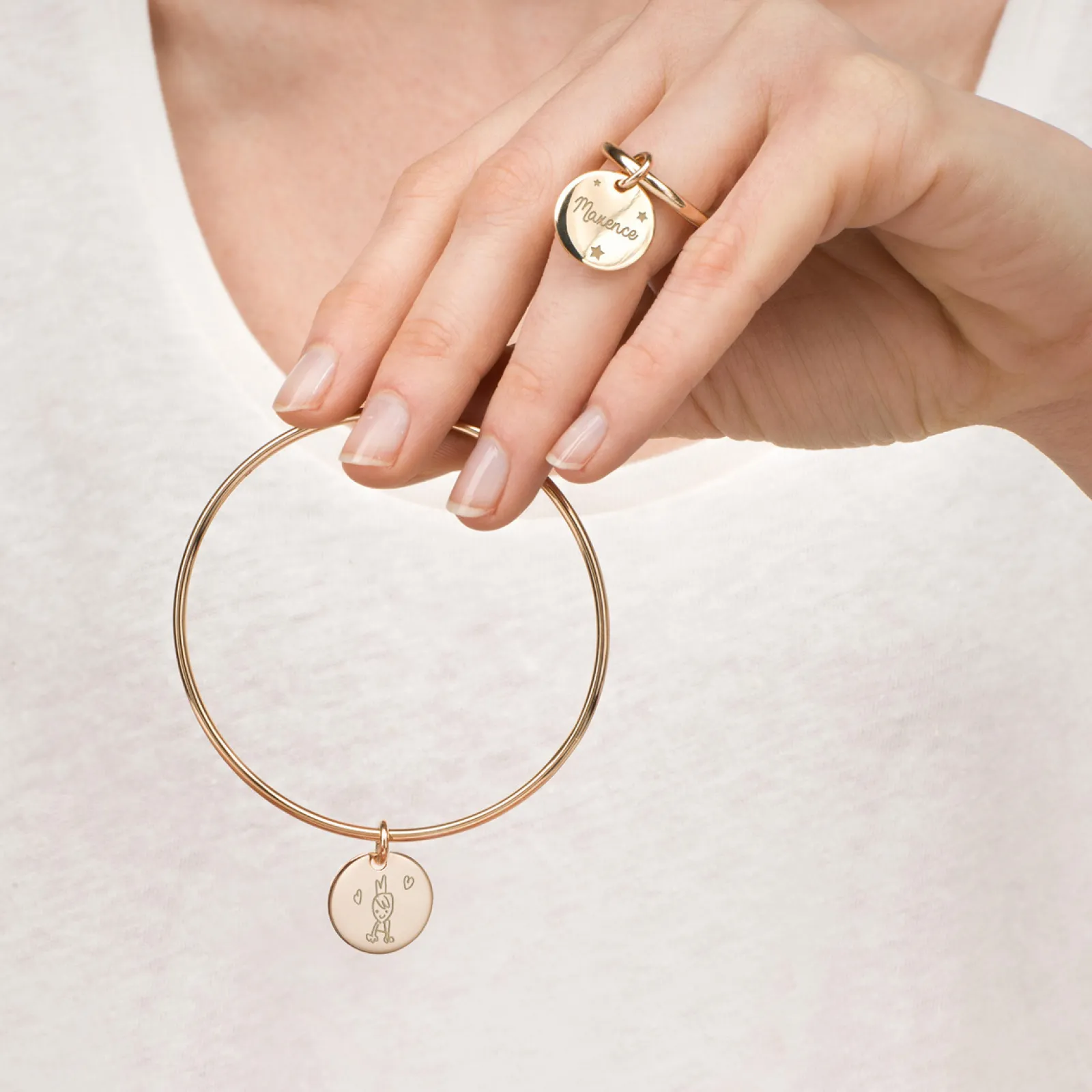 Discount HappyBulle Bague jonc plaqué or personnalisée médaille gravée 15 mm Plaqué or 18k
