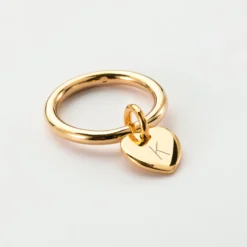 Hot HappyBulle Bague jonc plaqué or personnalisée médaille gravée initiale coeur 10 mm Plaqué or 18k