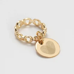 New HappyBulle Bague Mariée chaine maille ronde plaqué or personnalisée médaille gravée 15 mm Plaqué or 18k