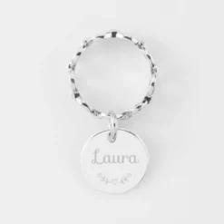 HappyBulle Bague Mariée chaine maille ronde argent personnalisée médaille gravée 15 mm Argent rhodié 925