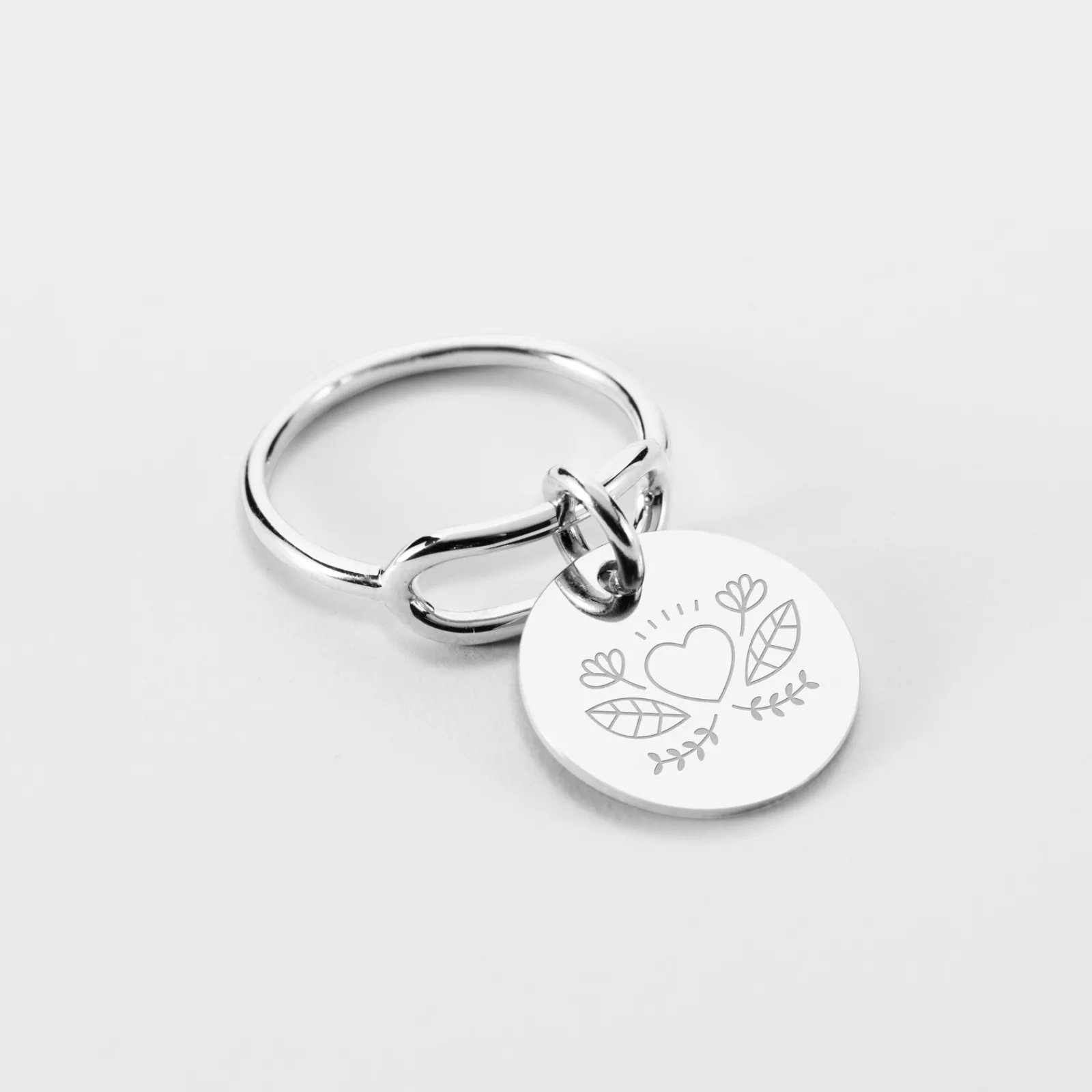 Sale HappyBulle Bague Mariée ovale ouverte argent personnalisée médaille gravée 15 mm Argent rhodié 925