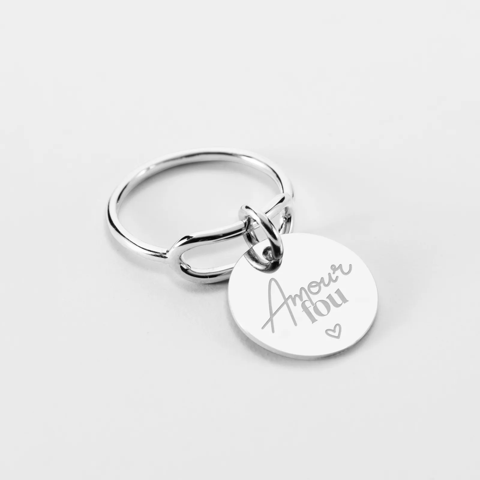 Sale HappyBulle Bague Mariée ovale ouverte argent personnalisée médaille gravée 15 mm Argent rhodié 925