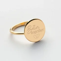 New HappyBulle Bague Mariée plateau personnalisée plaqué or médaille gravée 15 mm Plaqué or 18k