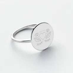 HappyBulle Bague Mariée plateau personnalisée argent médaille gravée 15 mm Argent rhodié 925
