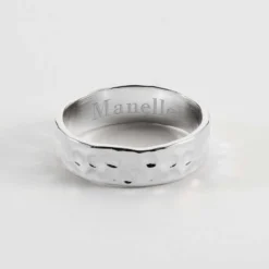 HappyBulle Bague martelée personnalisée argent 5 mm Argent rhodié 925