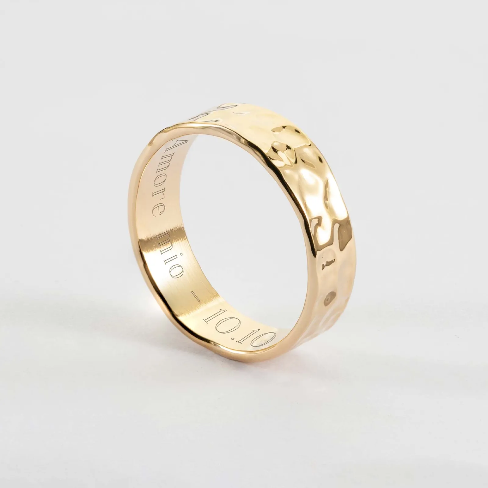 Discount HappyBulle Bague martelée personnalisée plaqué or 5 mm Plaqué or 18k
