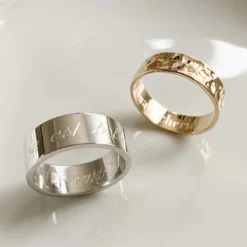 Discount HappyBulle Bague martelée personnalisée plaqué or 5 mm Plaqué or 18k