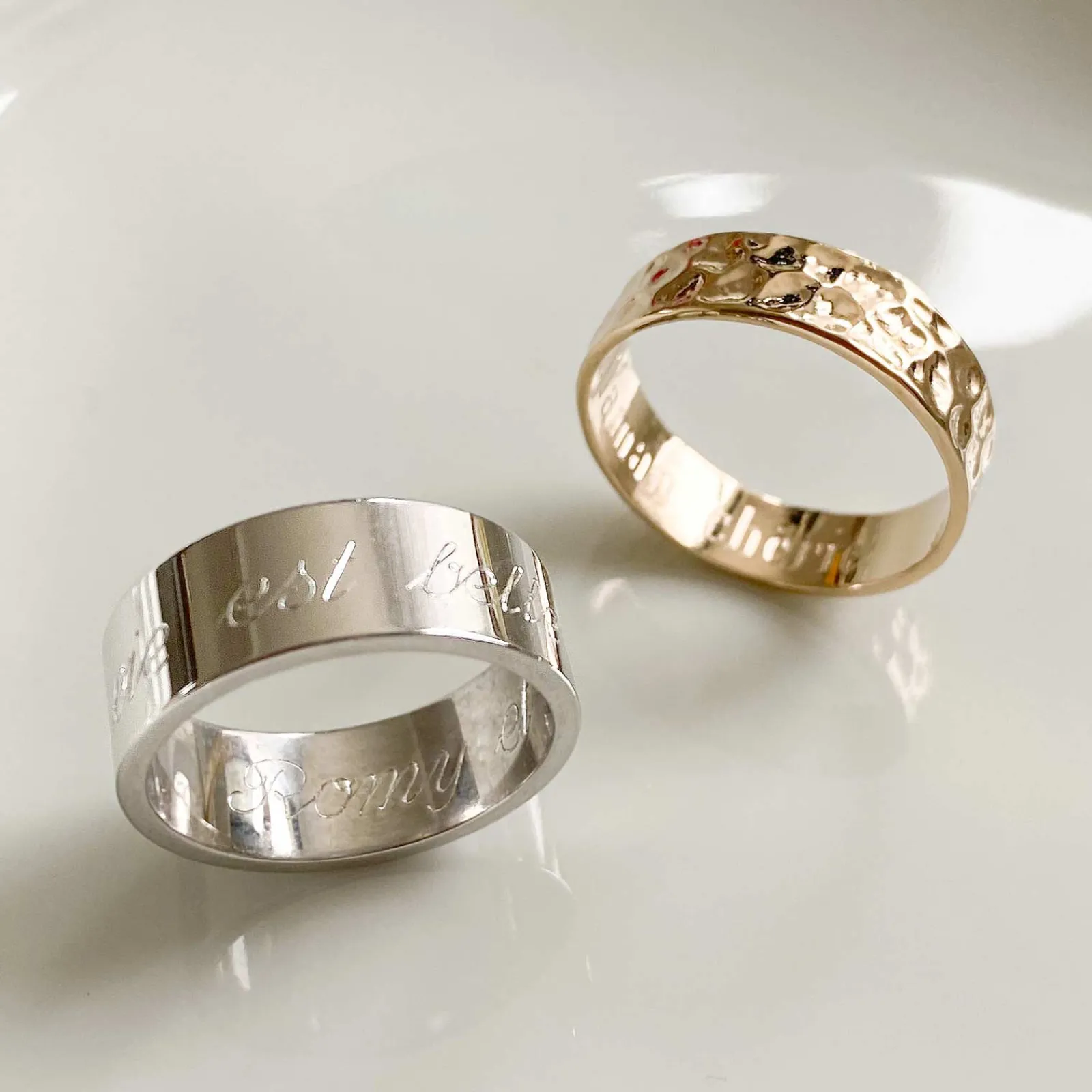 Discount HappyBulle Bague martelée personnalisée plaqué or 5 mm Plaqué or 18k