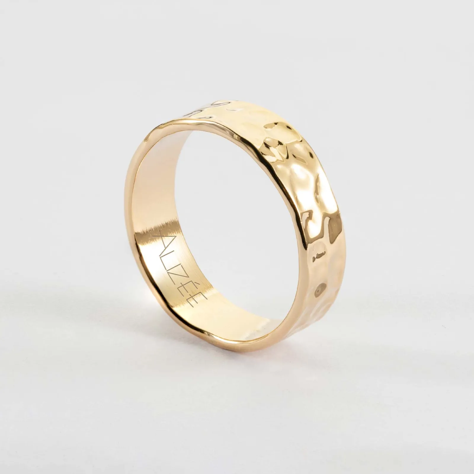 Discount HappyBulle Bague martelée personnalisée plaqué or 5 mm Plaqué or 18k