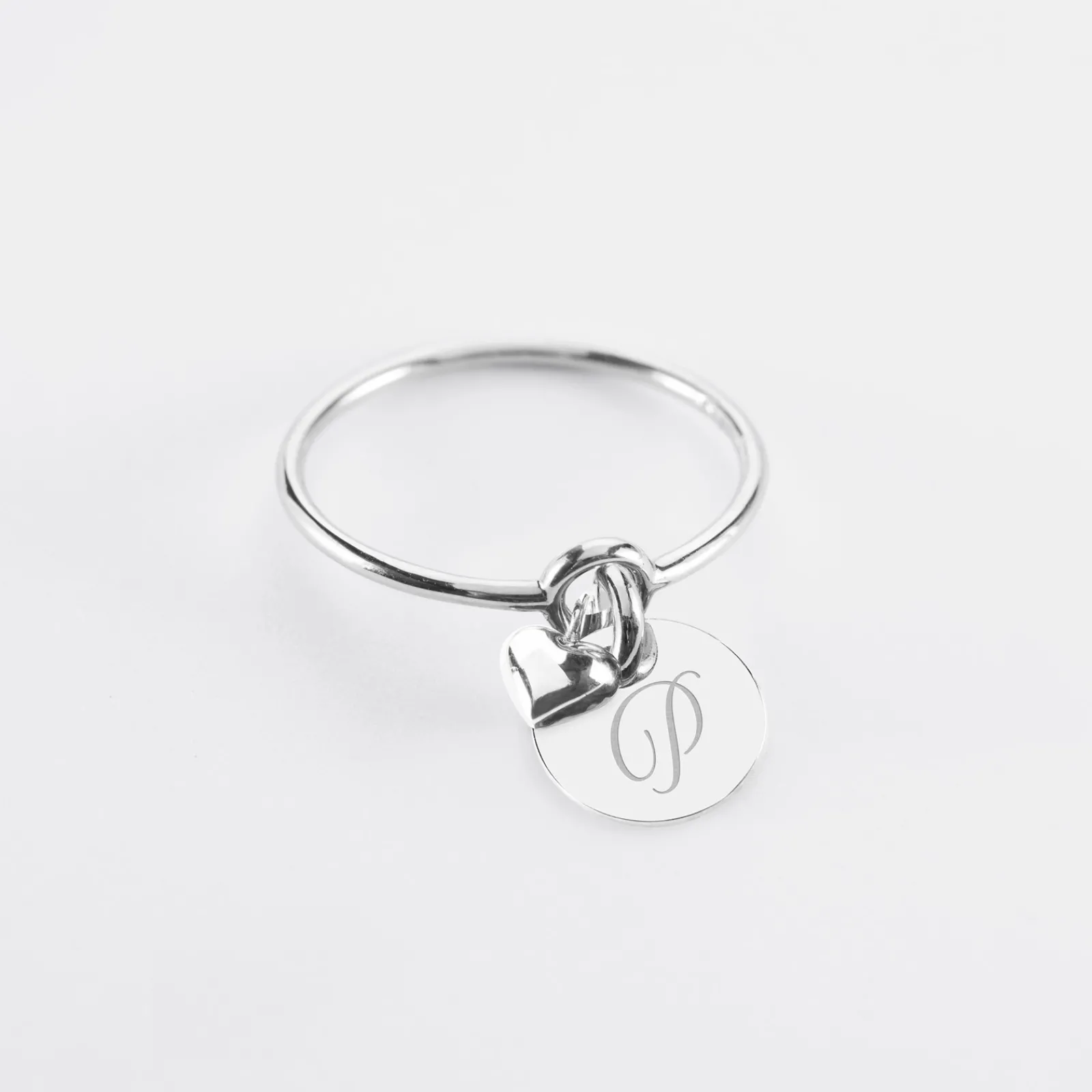 Online HappyBulle Bague mini coeur bombé personnalisé médaille gravée argent 10 mm Argent rhodié 925