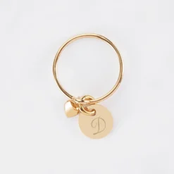 Hot HappyBulle Bague mini coeur bombé personnalisé médaille gravée plaqué or 10 mm Plaqué or 18k