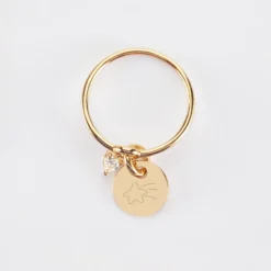 New HappyBulle Bague mini coeur scintillant personnalisé médaille gravée plaqué or 10 mm Plaqué or 18k