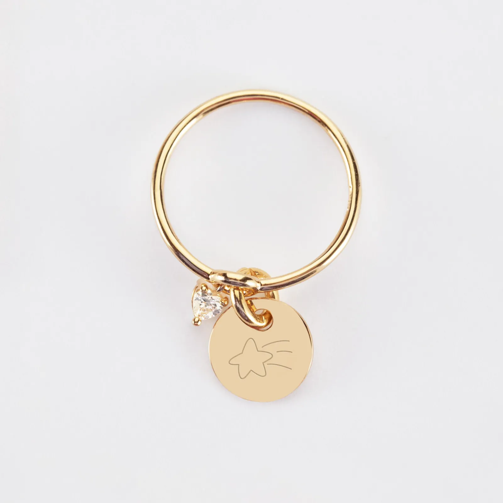 New HappyBulle Bague mini coeur scintillant personnalisé médaille gravée plaqué or 10 mm Plaqué or 18k